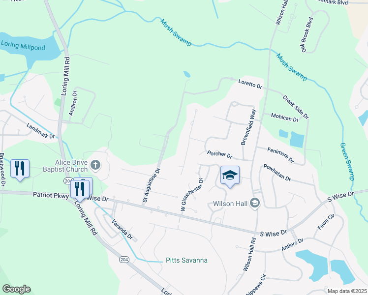 map of restaurants, bars, coffee shops, grocery stores, and more near 2825 Windmill Drive in Sumter