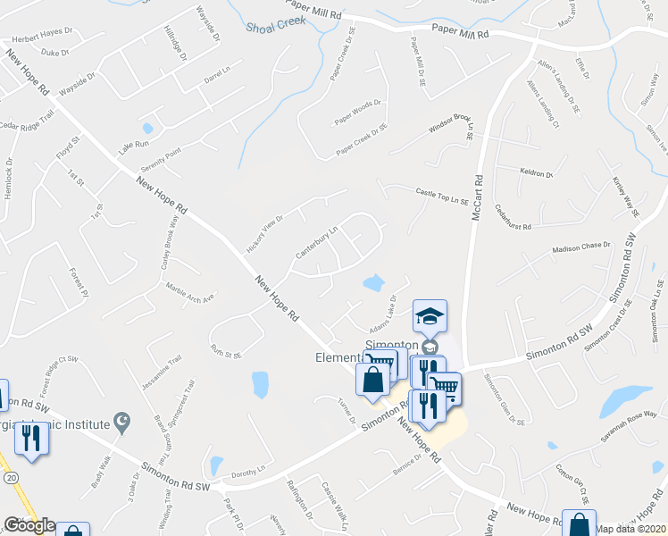 map of restaurants, bars, coffee shops, grocery stores, and more near 541 Canterbury Lane in Lawrenceville