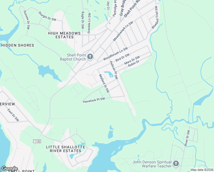 map of restaurants, bars, coffee shops, grocery stores, and more near 1563-1565 Mallard St SW in Shallotte