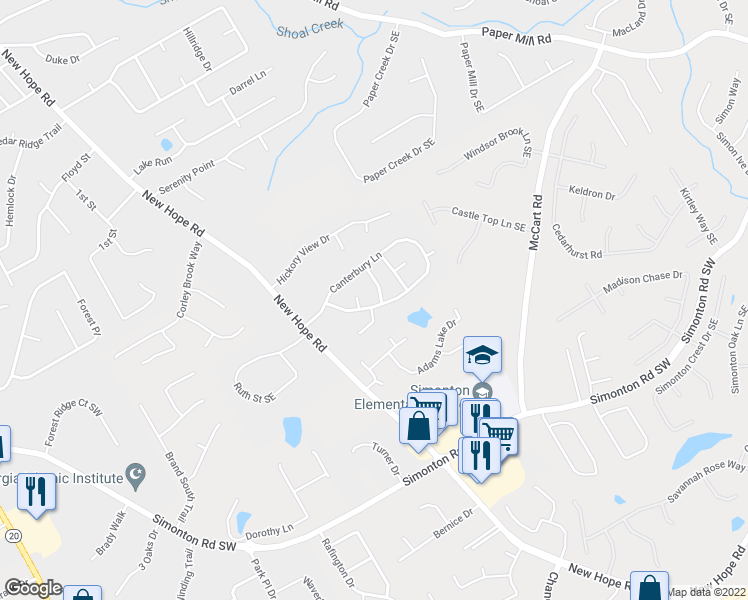 map of restaurants, bars, coffee shops, grocery stores, and more near 541 Canterbury Lane in Lawrenceville