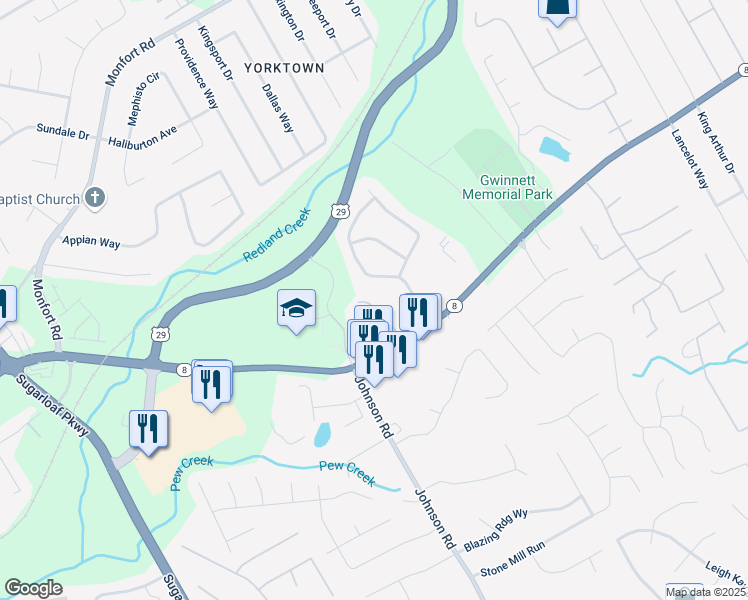map of restaurants, bars, coffee shops, grocery stores, and more near 245 Fern Crest Drive in Lawrenceville