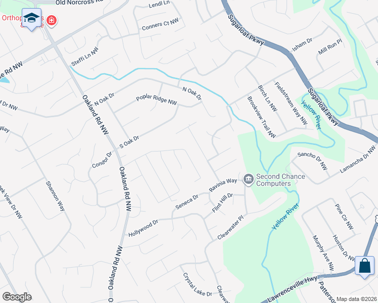 map of restaurants, bars, coffee shops, grocery stores, and more near 1791 Stoney Chase Drive in Lawrenceville