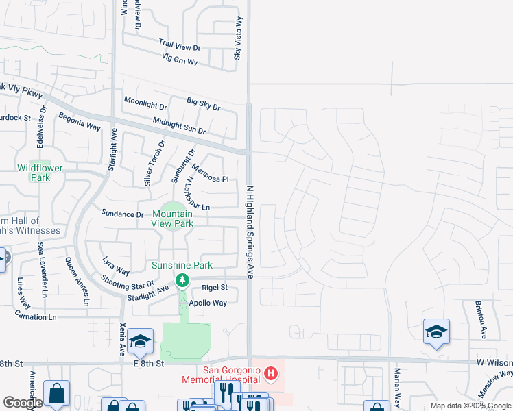 map of restaurants, bars, coffee shops, grocery stores, and more near 1673 Redbud Avenue in Banning