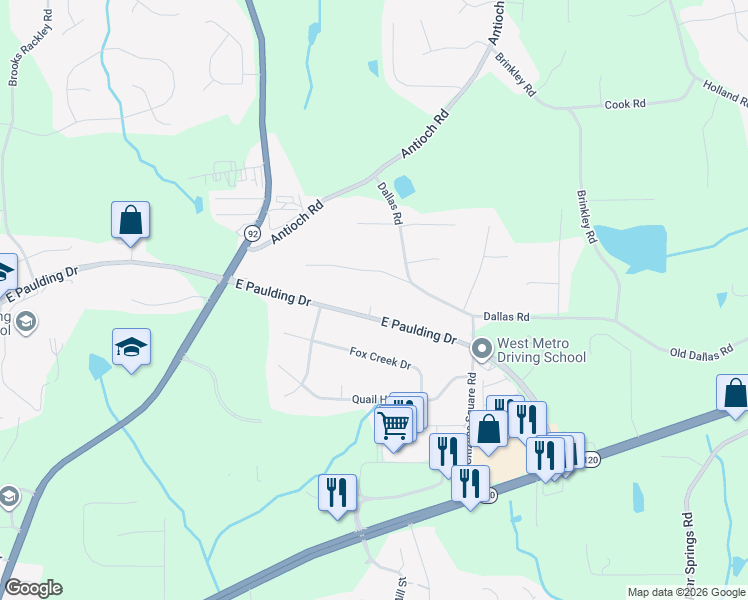 map of restaurants, bars, coffee shops, grocery stores, and more near 4257 East Paulding Drive in Dallas