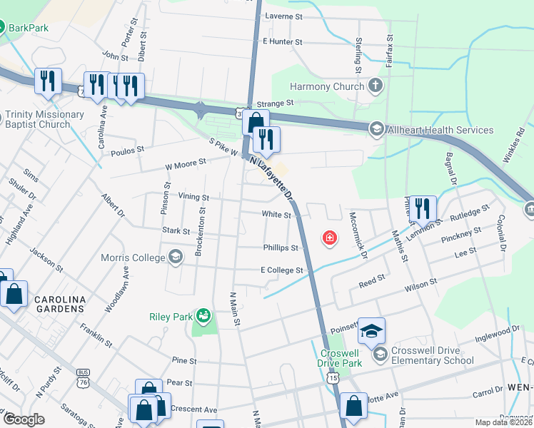map of restaurants, bars, coffee shops, grocery stores, and more near 21 Barton Street in Sumter