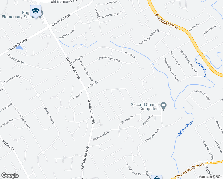 map of restaurants, bars, coffee shops, grocery stores, and more near Stoney Chase Drive in Lawrenceville