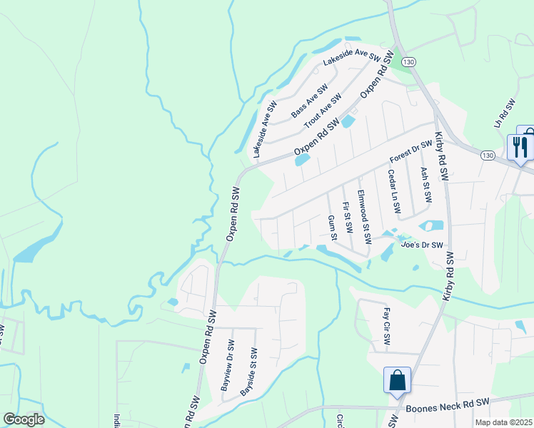 map of restaurants, bars, coffee shops, grocery stores, and more near 2274 Forest Drive Southwest in Brunswick County