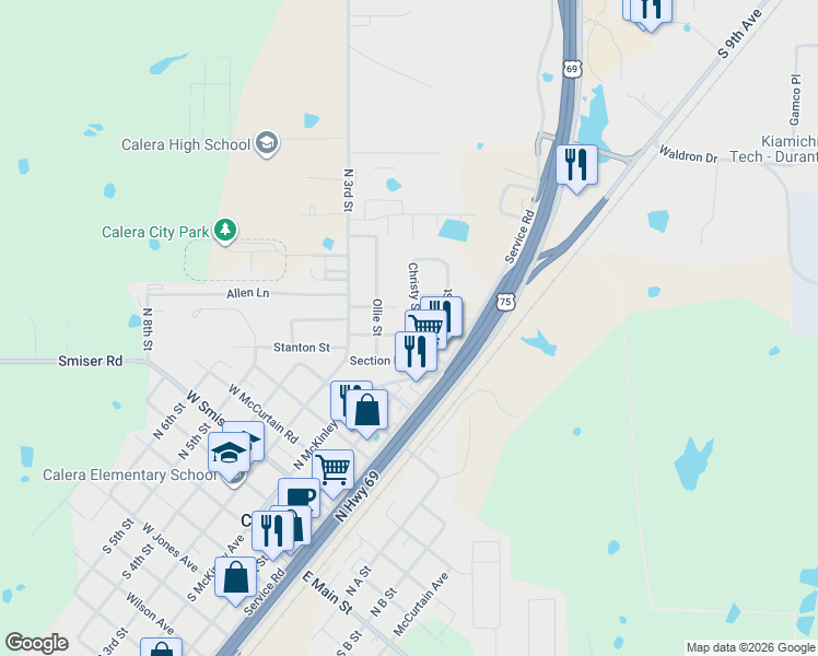 map of restaurants, bars, coffee shops, grocery stores, and more near 813 Christy Street in Calera