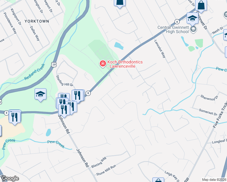 map of restaurants, bars, coffee shops, grocery stores, and more near 990 Camden Hill Court in Lawrenceville