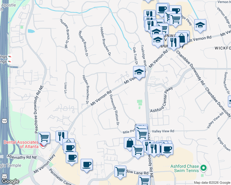 map of restaurants, bars, coffee shops, grocery stores, and more near 1110 Atcheson Lane in Dunwoody