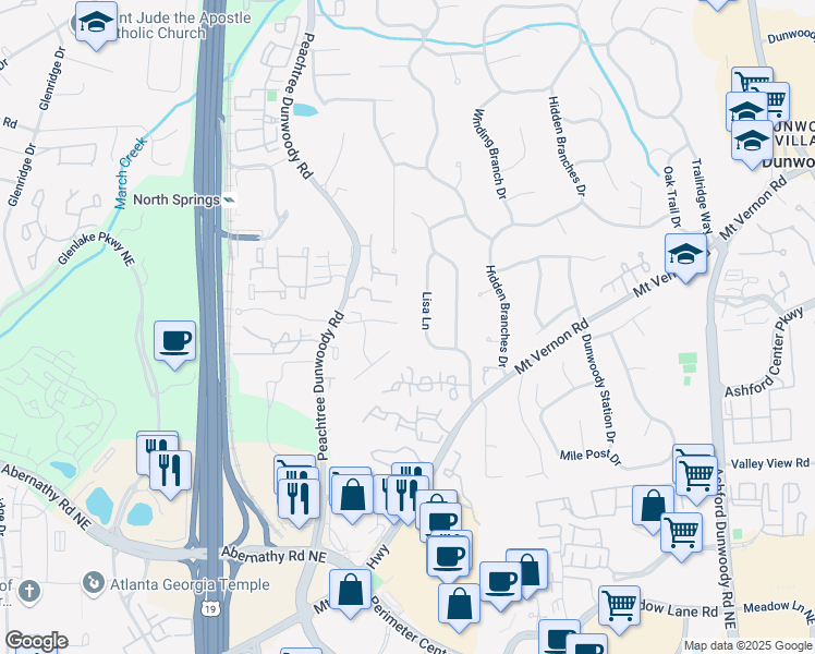 map of restaurants, bars, coffee shops, grocery stores, and more near 260 Glen Meadow Court in Atlanta