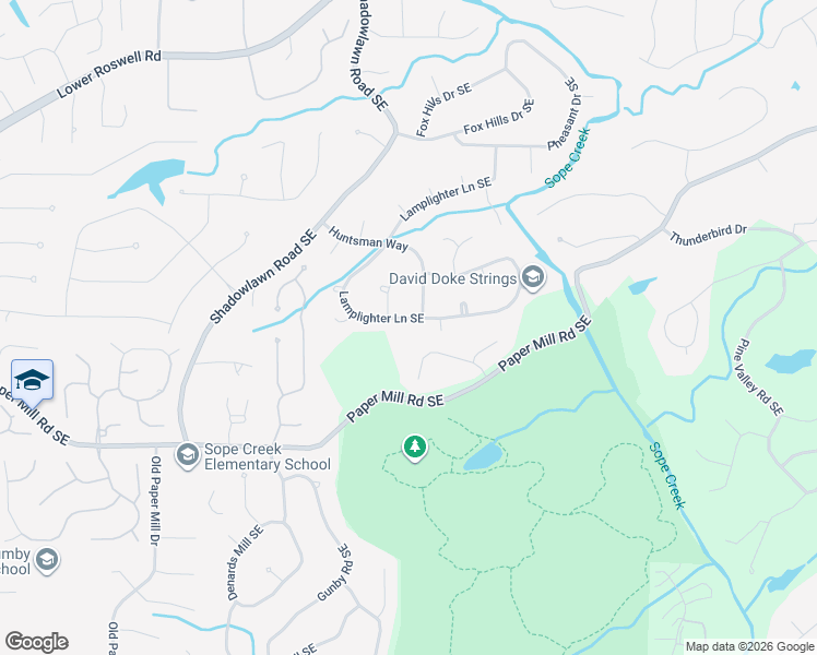 map of restaurants, bars, coffee shops, grocery stores, and more near 306 Lamplighter Lane Southeast in Marietta