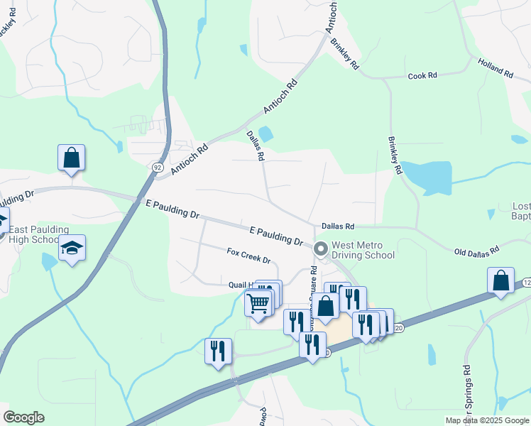 map of restaurants, bars, coffee shops, grocery stores, and more near 4387 East Paulding Drive in Dallas