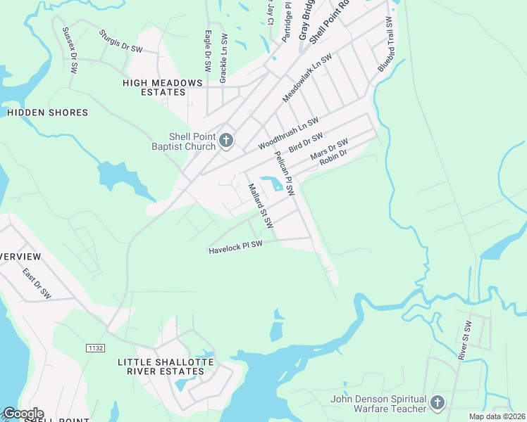 map of restaurants, bars, coffee shops, grocery stores, and more near 1563 Mallard Street Southwest in Shallotte