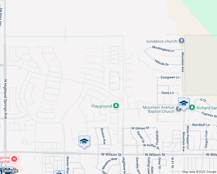 map of restaurants, bars, coffee shops, grocery stores, and more near Oleander Place in Banning