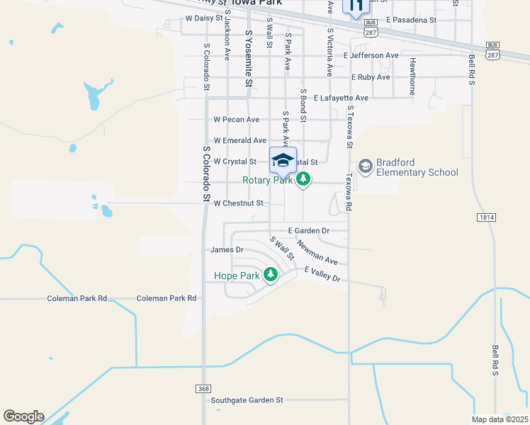 map of restaurants, bars, coffee shops, grocery stores, and more near 1008 South Wall Street in Iowa Park