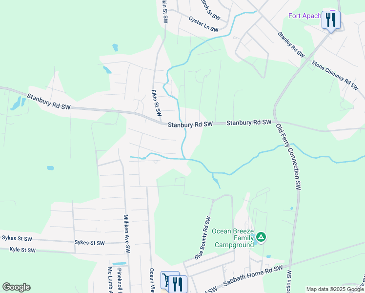map of restaurants, bars, coffee shops, grocery stores, and more near 1003 Stanbury Road Southwest in Brunswick County