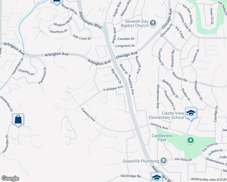 map of restaurants, bars, coffee shops, grocery stores, and more near 6149 Bluffwood Drive in Riverside