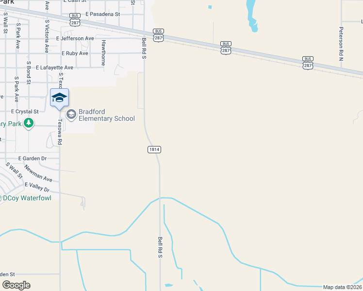 map of restaurants, bars, coffee shops, grocery stores, and more near 1250 Bell Road South in Iowa Park