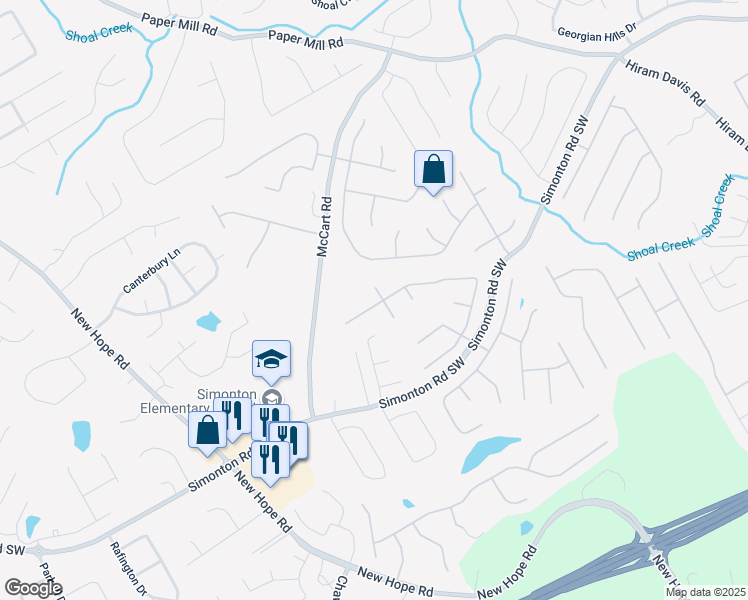 map of restaurants, bars, coffee shops, grocery stores, and more near 695 Madison Chase Drive in Lawrenceville