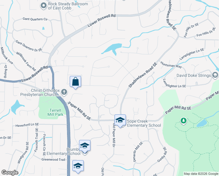 map of restaurants, bars, coffee shops, grocery stores, and more near 3348 Hunterdon Way Southeast in Marietta