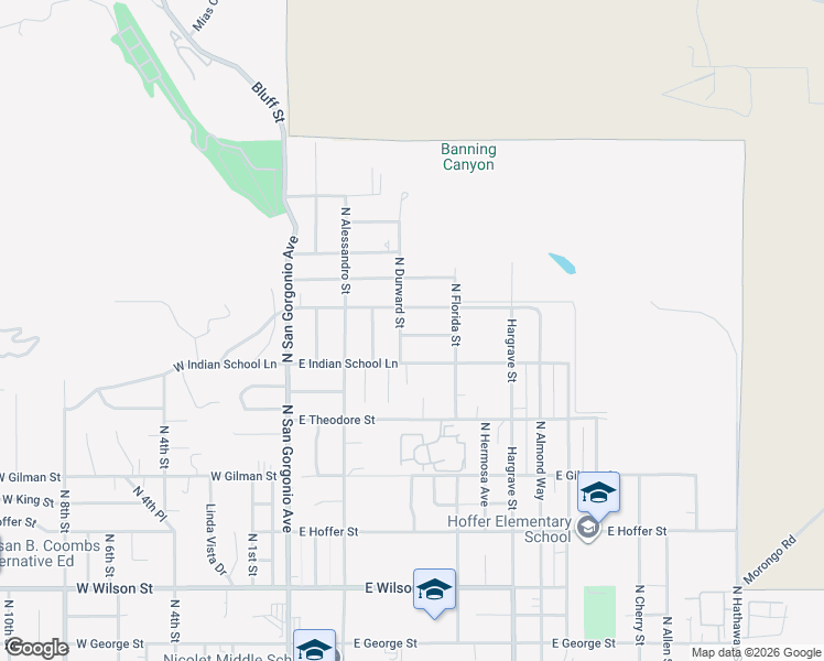map of restaurants, bars, coffee shops, grocery stores, and more near 443 San Andreas Road in Banning