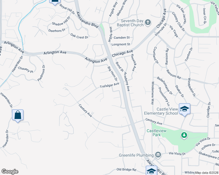 map of restaurants, bars, coffee shops, grocery stores, and more near 6149 Bluffwood Drive in Riverside