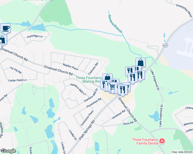 map of restaurants, bars, coffee shops, grocery stores, and more near 105 Villa Court in West Columbia