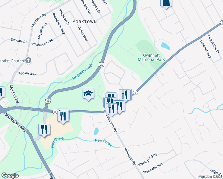 map of restaurants, bars, coffee shops, grocery stores, and more near 245 Fern Crest Drive in Lawrenceville