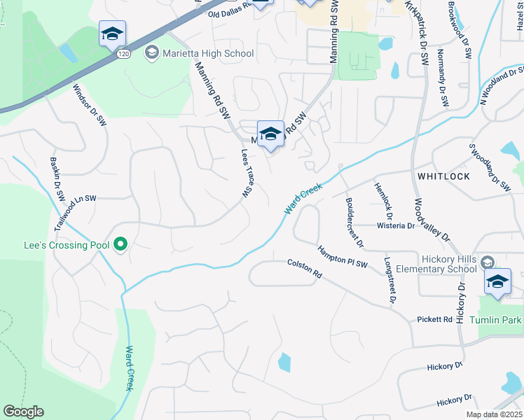 map of restaurants, bars, coffee shops, grocery stores, and more near 878 Park Creek Court Southwest in Marietta