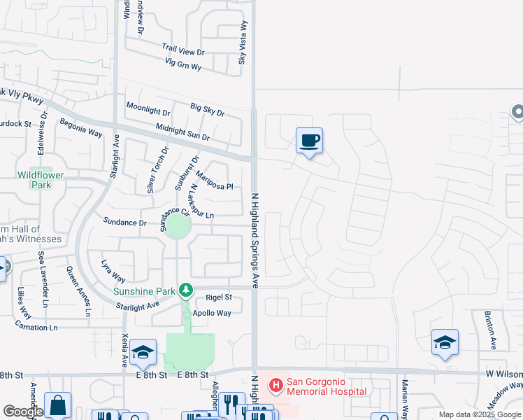 map of restaurants, bars, coffee shops, grocery stores, and more near 1689 Redbud Avenue in Banning