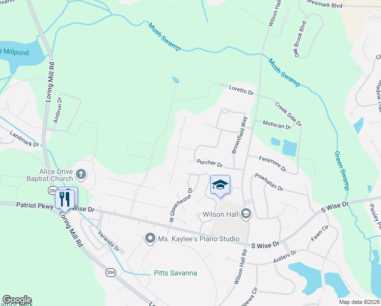 map of restaurants, bars, coffee shops, grocery stores, and more near 2860 Porcher Drive in Sumter