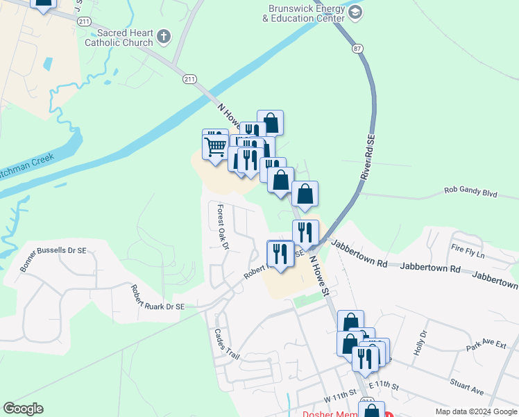 map of restaurants, bars, coffee shops, grocery stores, and more near 4471 Willow Moss Way in Southport