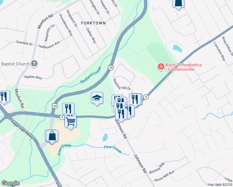 map of restaurants, bars, coffee shops, grocery stores, and more near 315 Fern Crest Drive in Lawrenceville