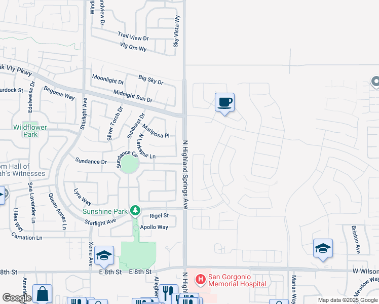map of restaurants, bars, coffee shops, grocery stores, and more near 1689 Redbud Avenue in Banning