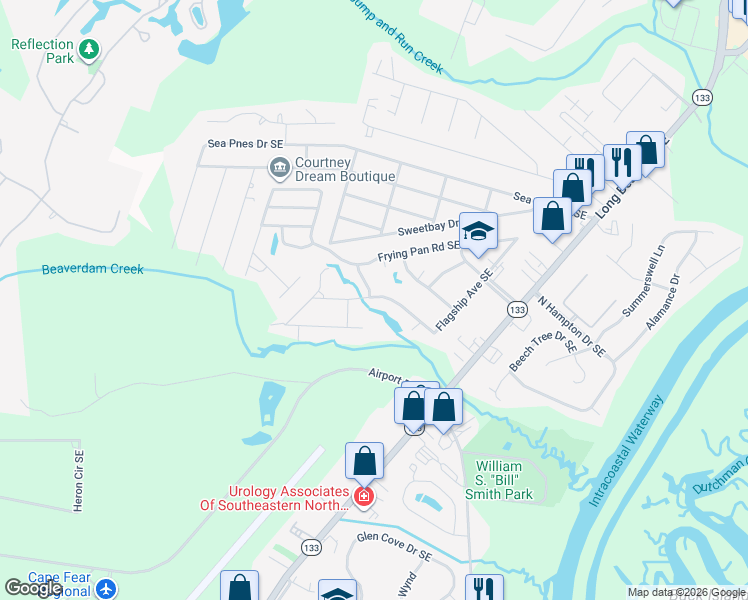map of restaurants, bars, coffee shops, grocery stores, and more near 4304 Flagship Avenue Southeast in Southport