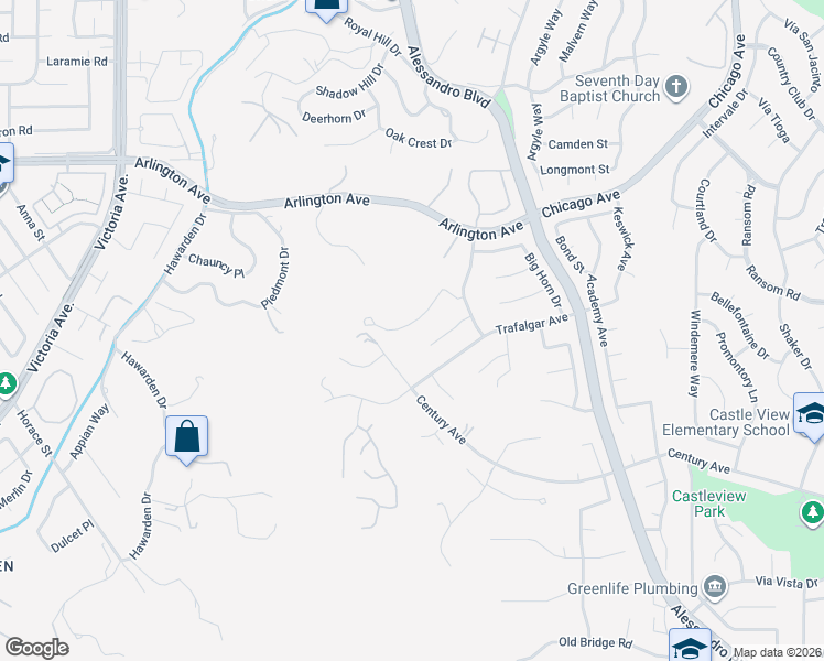 map of restaurants, bars, coffee shops, grocery stores, and more near 2252 El Capitan Drive in Riverside
