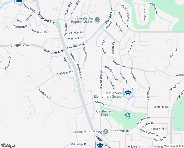 map of restaurants, bars, coffee shops, grocery stores, and more near 6075 Saint Augustine Drive in Riverside
