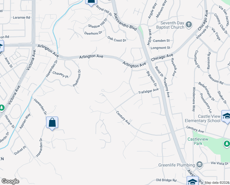 map of restaurants, bars, coffee shops, grocery stores, and more near 2255 Black Oak Place in Riverside