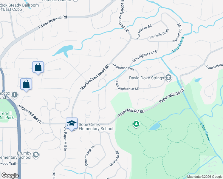 map of restaurants, bars, coffee shops, grocery stores, and more near 3718 Trotters Court Southeast in Marietta