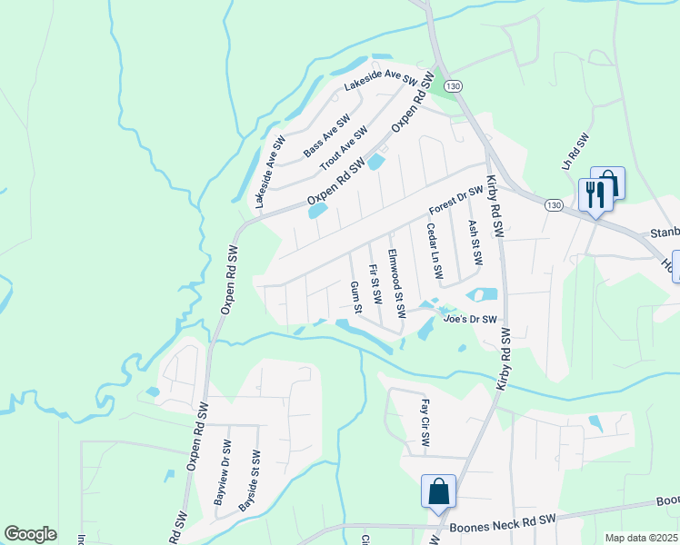 map of restaurants, bars, coffee shops, grocery stores, and more near 1996 Hickory Place Southwest in Brunswick County