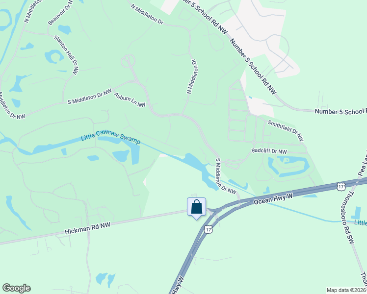 map of restaurants, bars, coffee shops, grocery stores, and more near 101 S Middleton Drive Northwest in Calabash