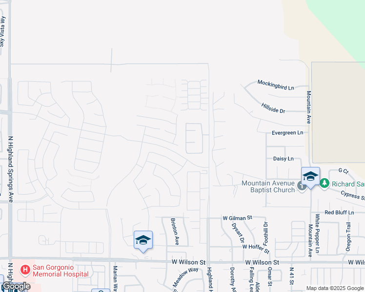 map of restaurants, bars, coffee shops, grocery stores, and more near 1733 Oleander Place in Banning