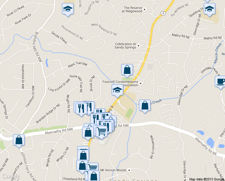 map of restaurants, bars, coffee shops, grocery stores, and more near 6700 Roswell Road Northeast in Atlanta