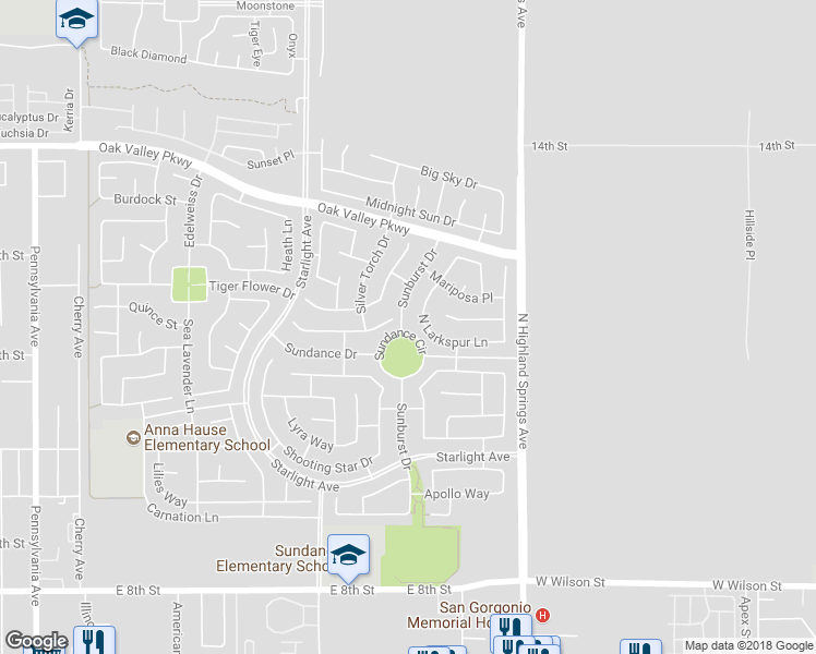 map of restaurants, bars, coffee shops, grocery stores, and more near 1232 Sunburst Drive in Beaumont