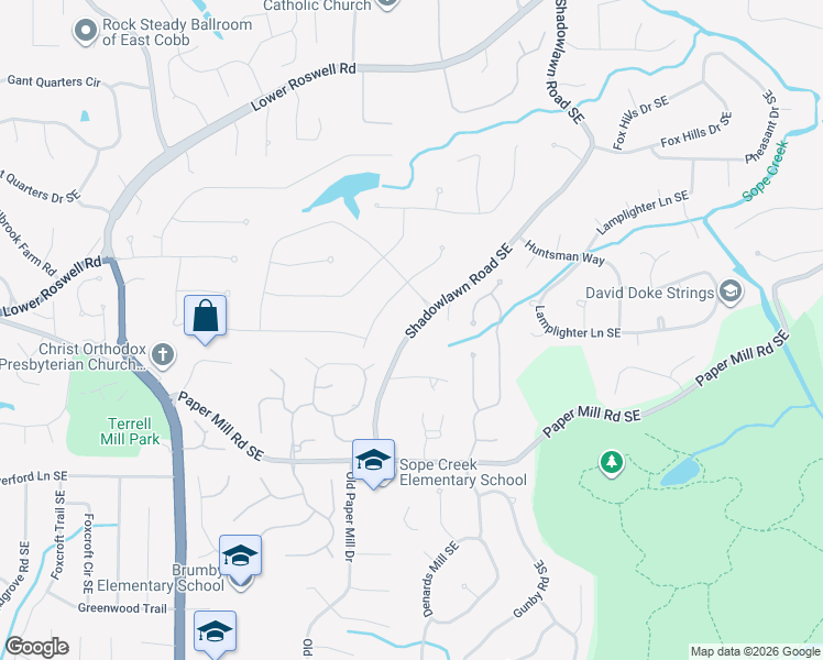 map of restaurants, bars, coffee shops, grocery stores, and more near 451 Shadowlawn Rd SE in Marietta