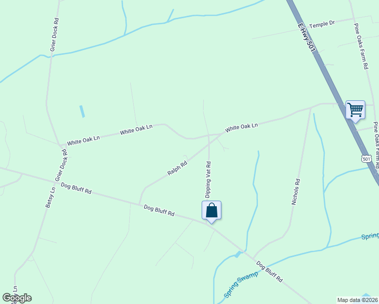 map of restaurants, bars, coffee shops, grocery stores, and more near 1345 Ralph Road in Galivants Ferry