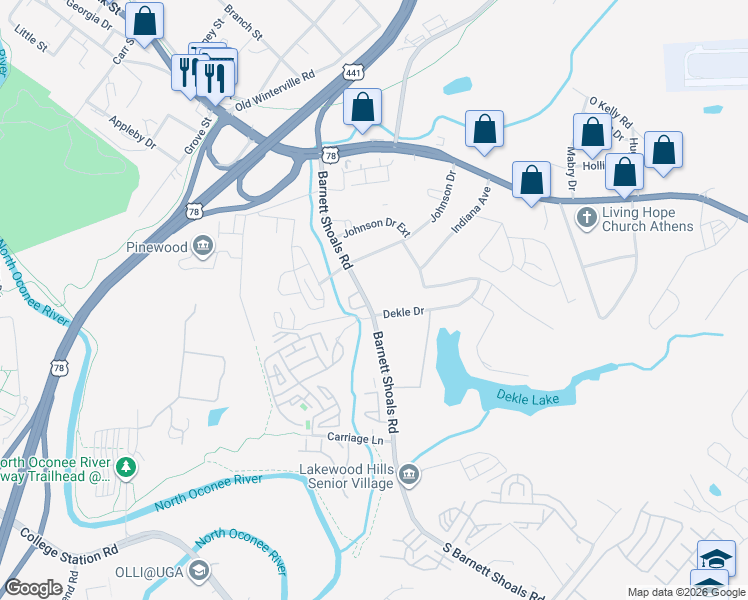 map of restaurants, bars, coffee shops, grocery stores, and more near in Athens