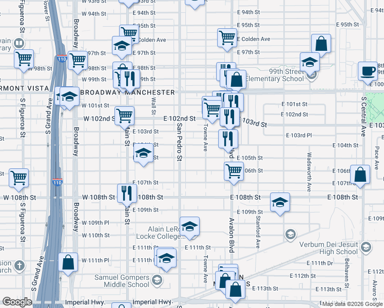 map of restaurants, bars, coffee shops, grocery stores, and more near in Los Angeles