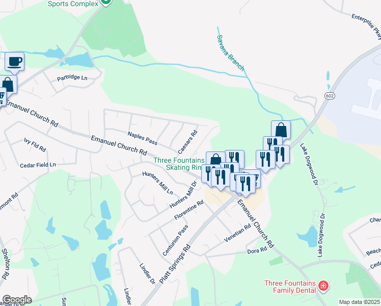 map of restaurants, bars, coffee shops, grocery stores, and more near 3961 Caesars Road in West Columbia